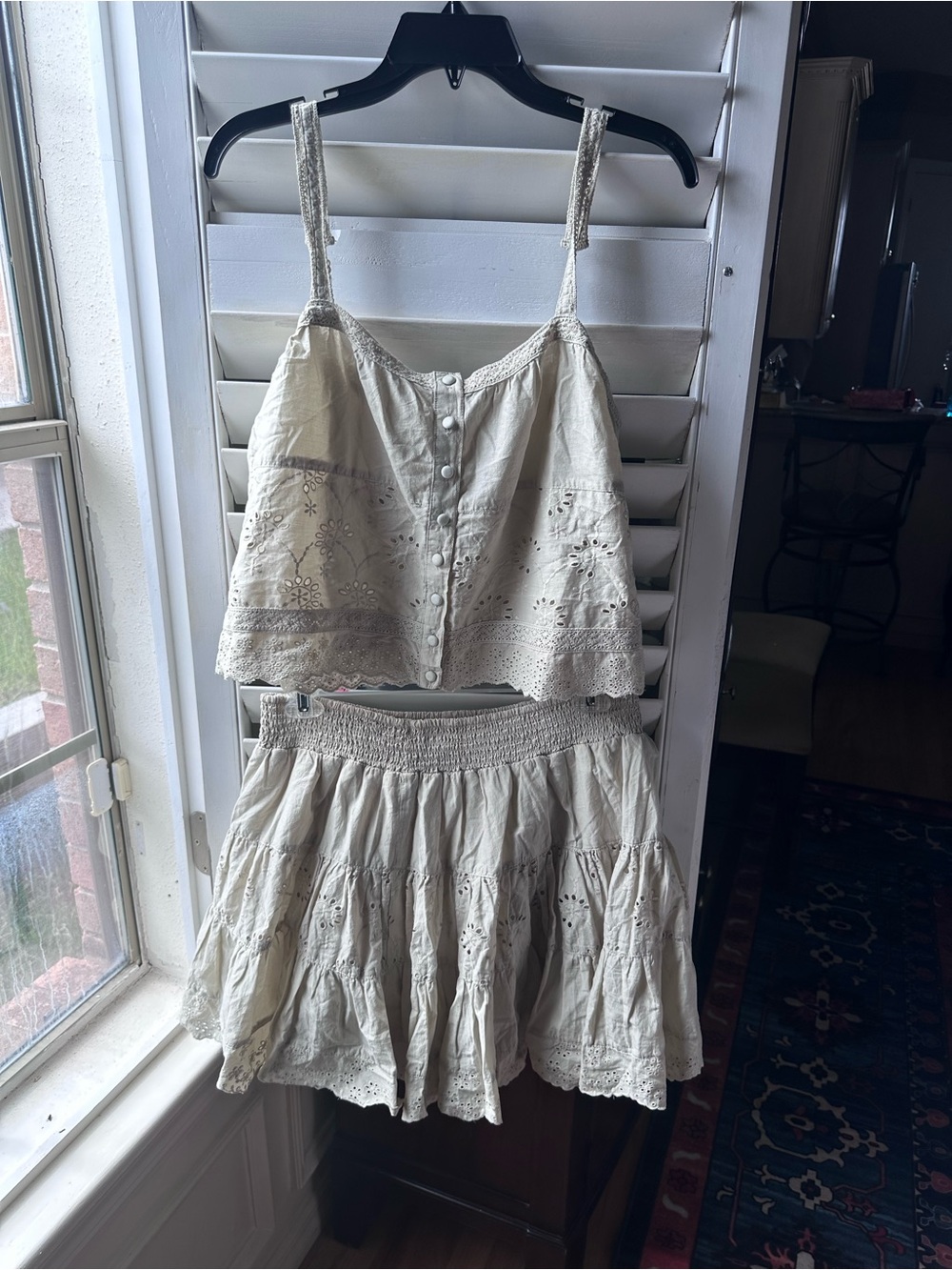 Guess Cream Eyelet Cotton Skirt Set